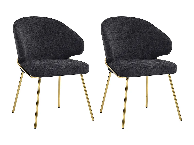Lot de 2 chaises en tissu et métal doré - Noir - LUXIVA de Pascal Morabito