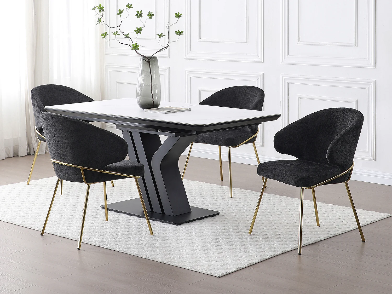 Lot de 2 chaises en tissu et métal doré - Noir - LUXIVA de Pascal Morabito