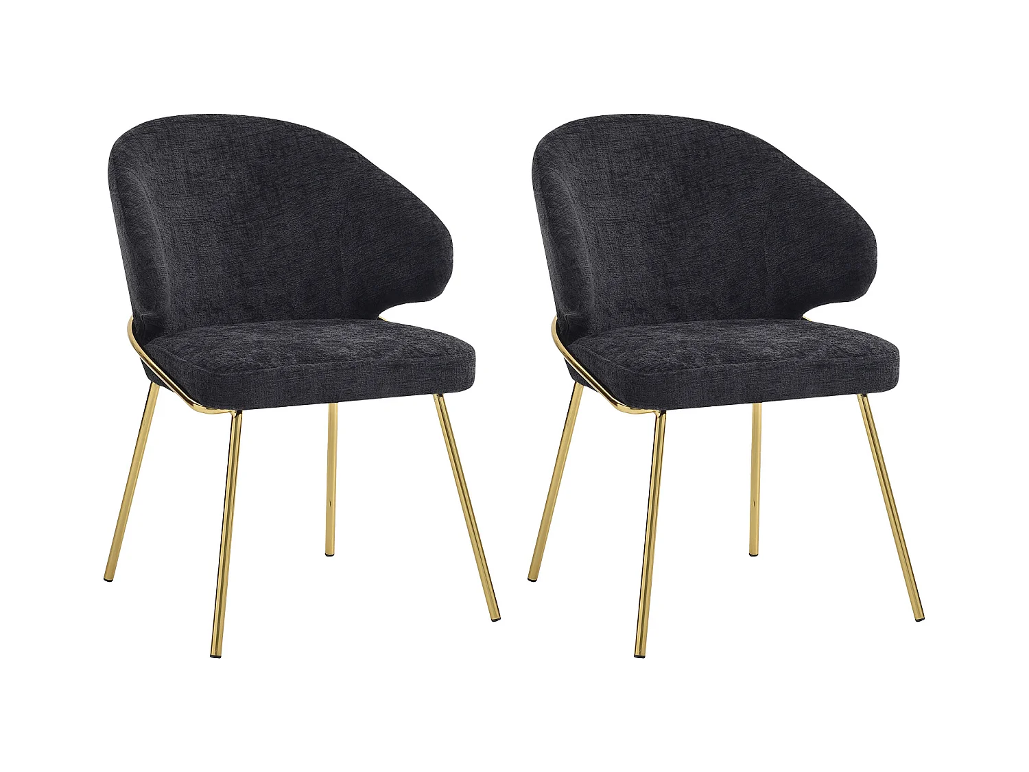 Set van 2 stoelen van stof en goudkleurig metaal - Zwart - LUXIVA van Pascal Morabito