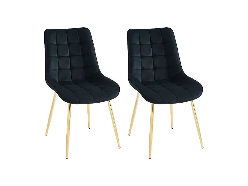 Lote de 2 sillas acolchadas de terciopelo y metal dorado - Negro - OLLUA