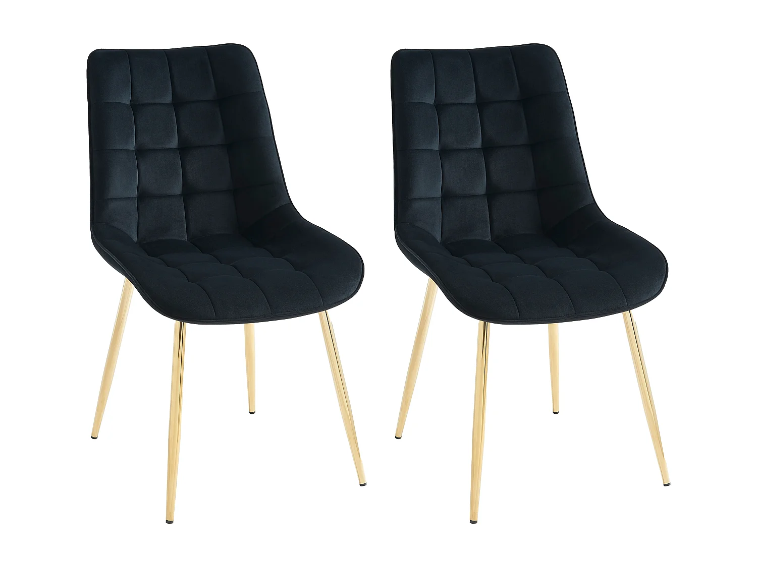 Polsterstuhl 2er-Set - Samt & goldfarbenes Metall - Schwarz - OLLUA