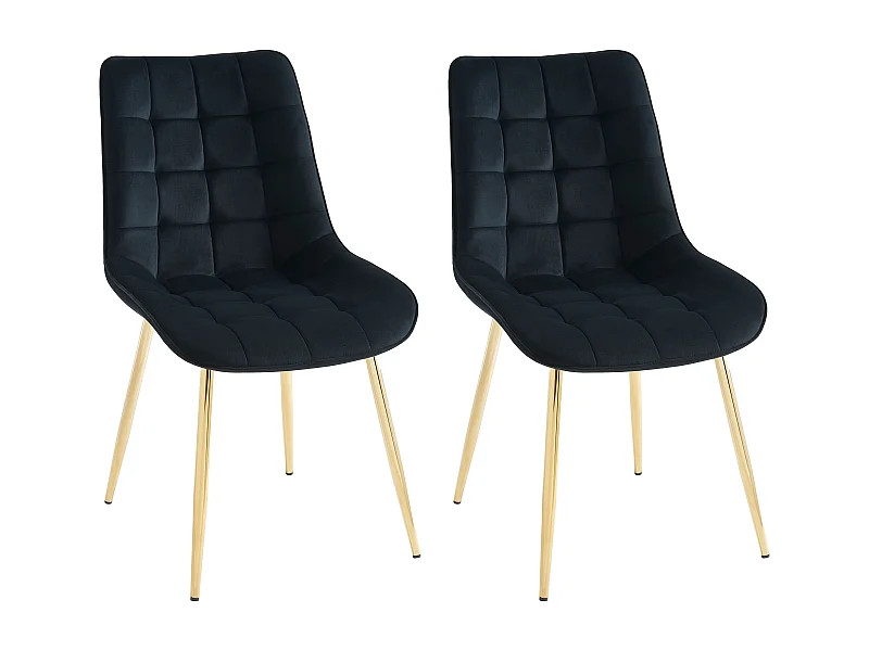 Sæt med 2 polstrede fløjlstole med sort fløjl og guldfarvet metal - Sort - OLLUA