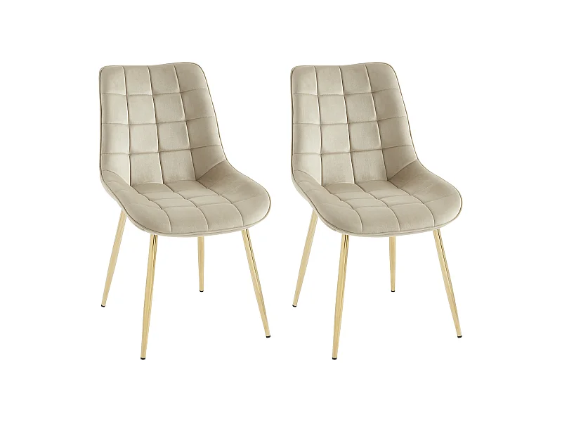 Conjunto de 2 cadeiras acolchoadas em veludo e metal dourado cor bege - OLLUA