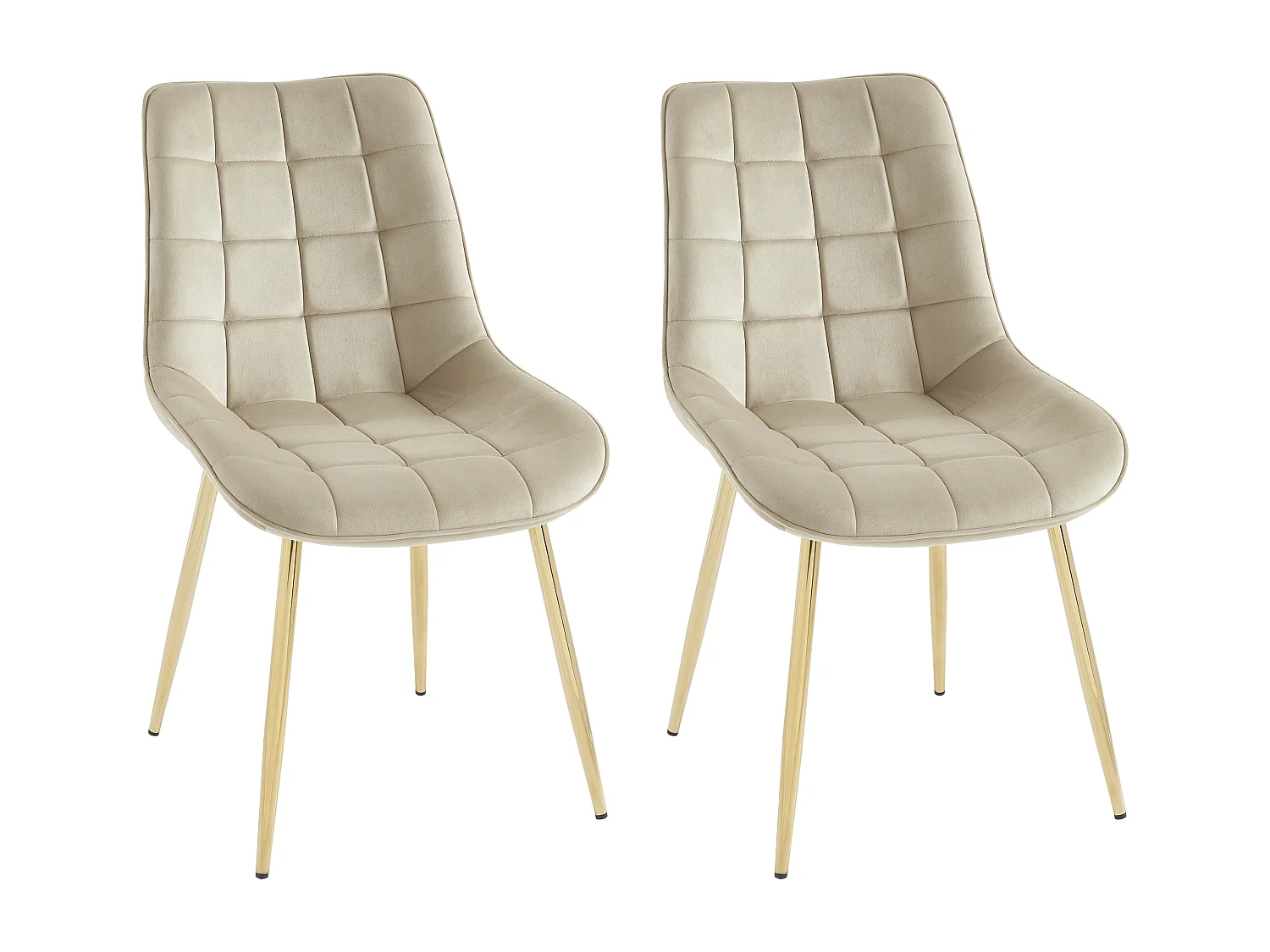 Zestaw 2 krzeseł przeszywanych z weluru i złotego metalu - Beżowy - OLLUA