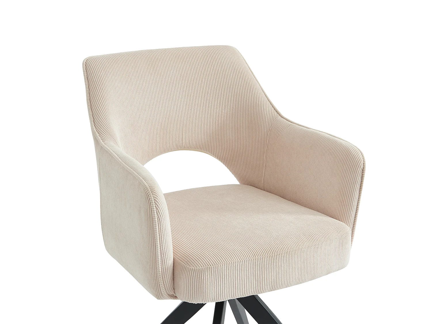 Krzesło obrotowe z podłokietnikami ze sztruksu i czarnego metalu - Kremowy - KONYA