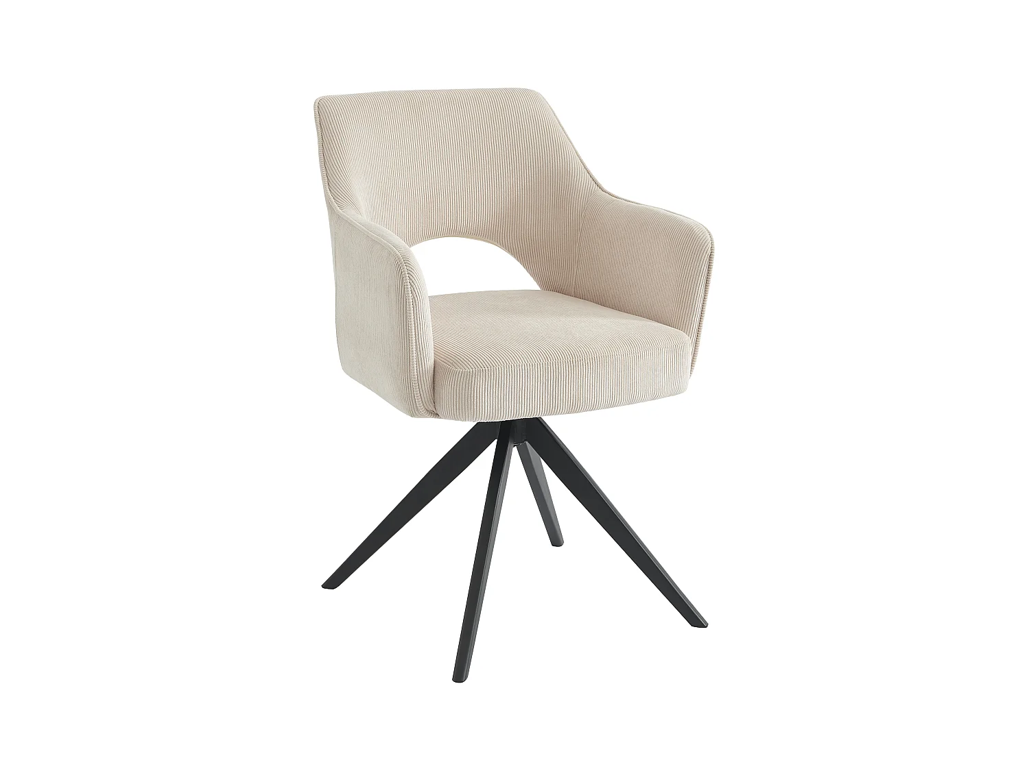 Drejestol med armlæn i fløjlsvelour og sort metal - Cream - KONYA
