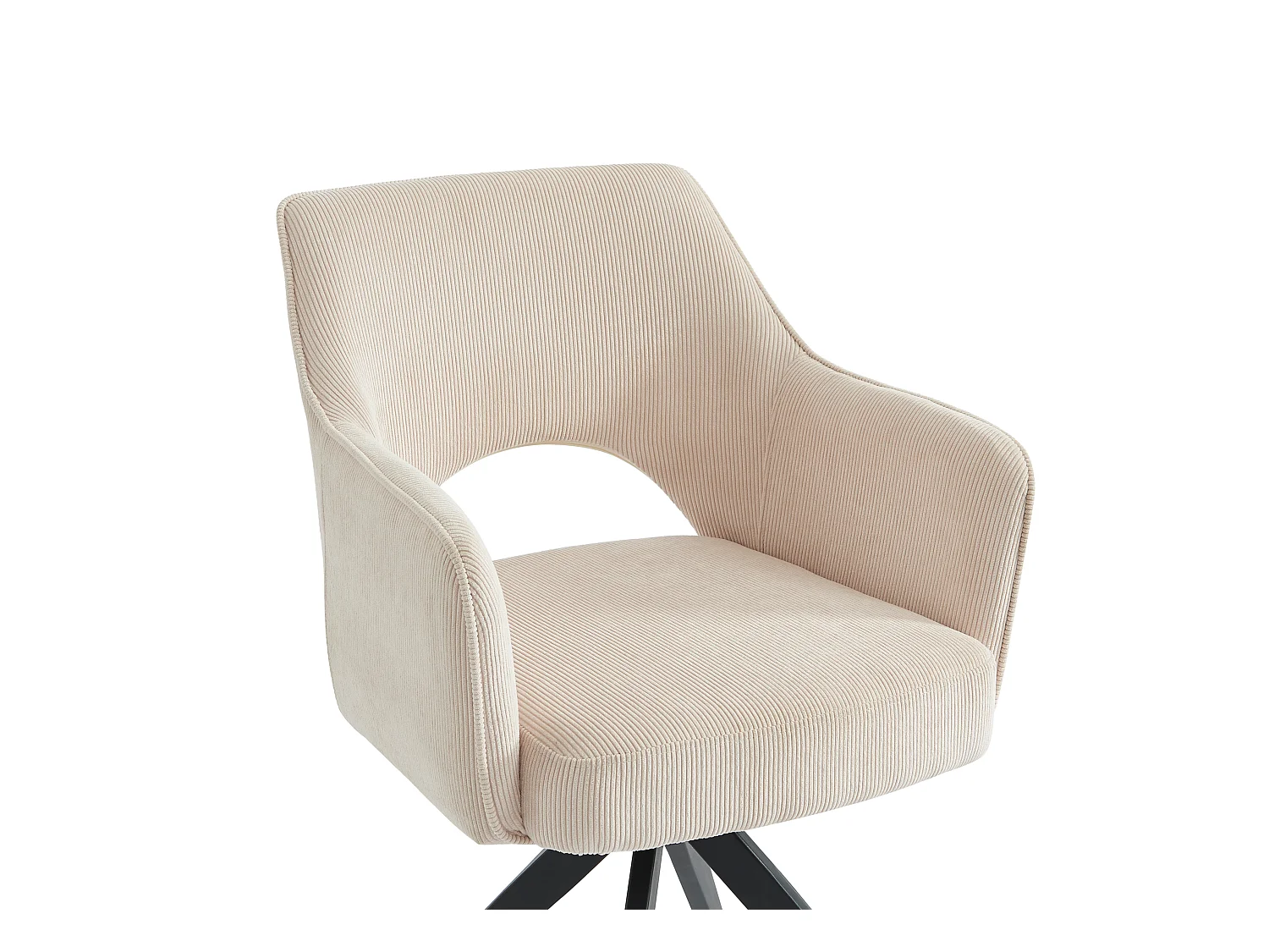 Drejestol med armlæn i fløjlsvelour og sort metal - Cream - KONYA