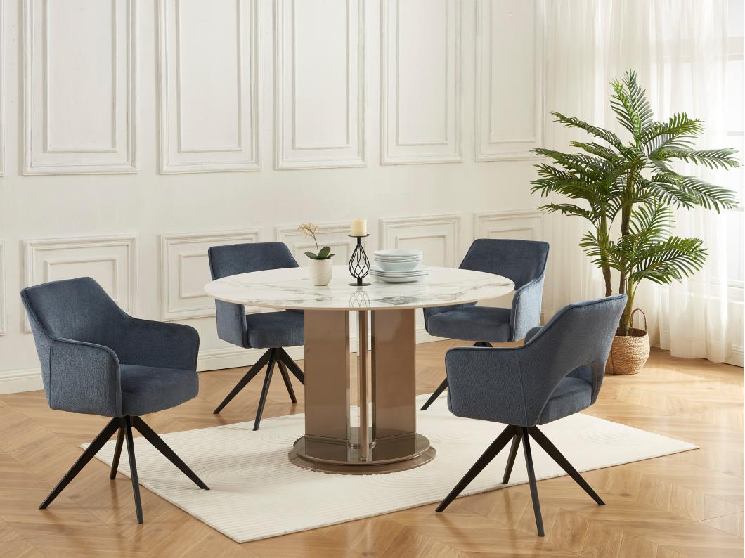 Chaise pivotante avec accoudoirs en tissu et métal noir - Bleu - KONYA