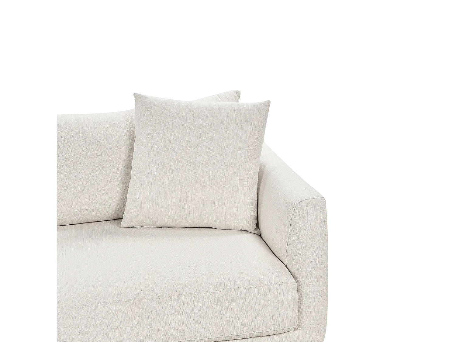 3-Sitzer Sofa Stoffbezug weiß mit vielen Dekokissen dicken Sitzkissen Sigtuna