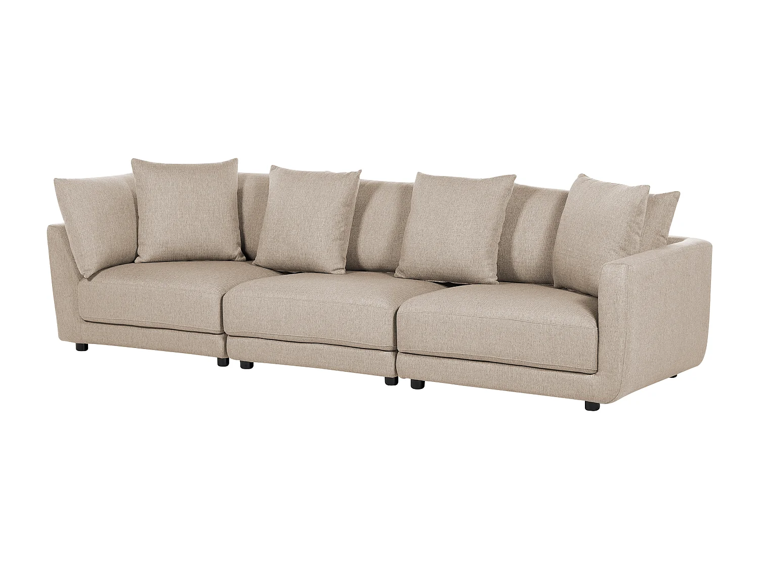 3-Sitzer Sofa Stoffbezug beige mit vielen Dekokissen dicken Sitzkissen