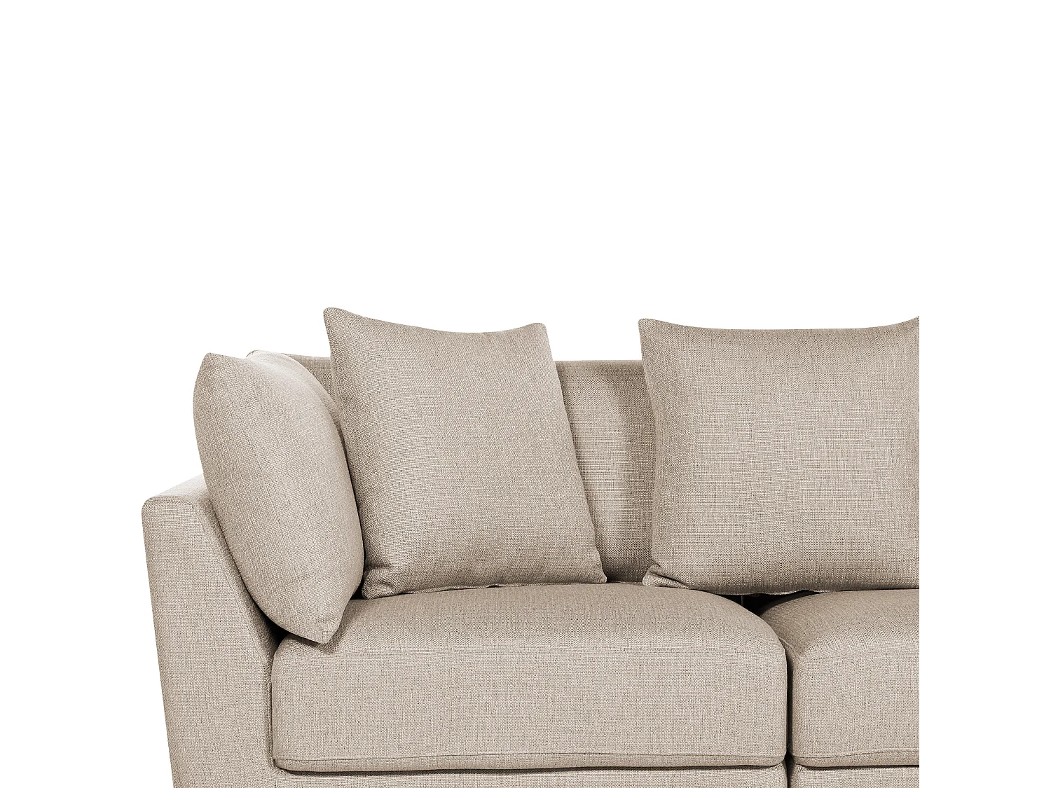 3-Sitzer Sofa Stoffbezug beige mit vielen Dekokissen dicken Sitzkissen