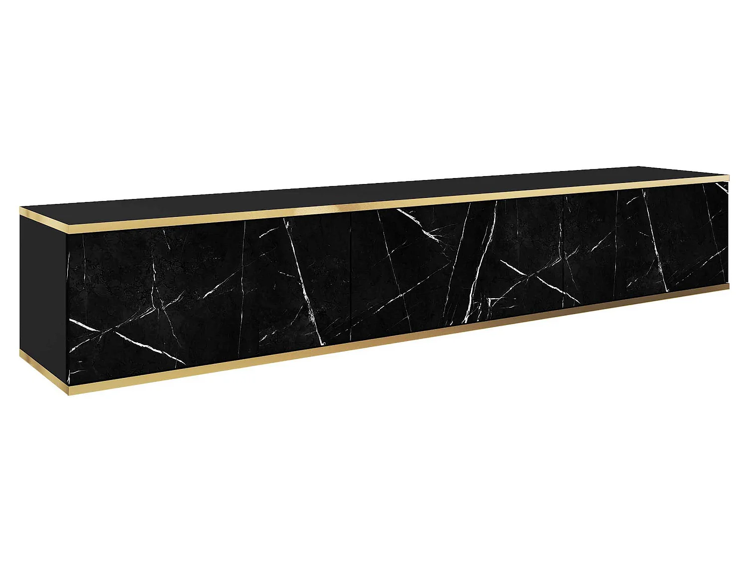 Meuble TV - 175 cm - marbre noir avec inserts dorés - MUCALMA