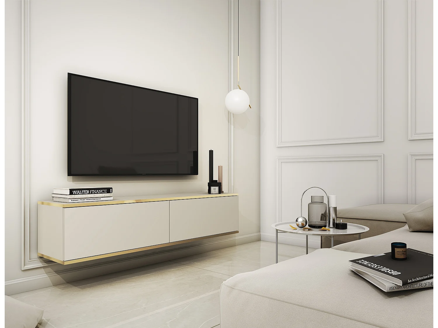 TV-Element hängend, Beige / Gold, 135 cm - MUCALMA