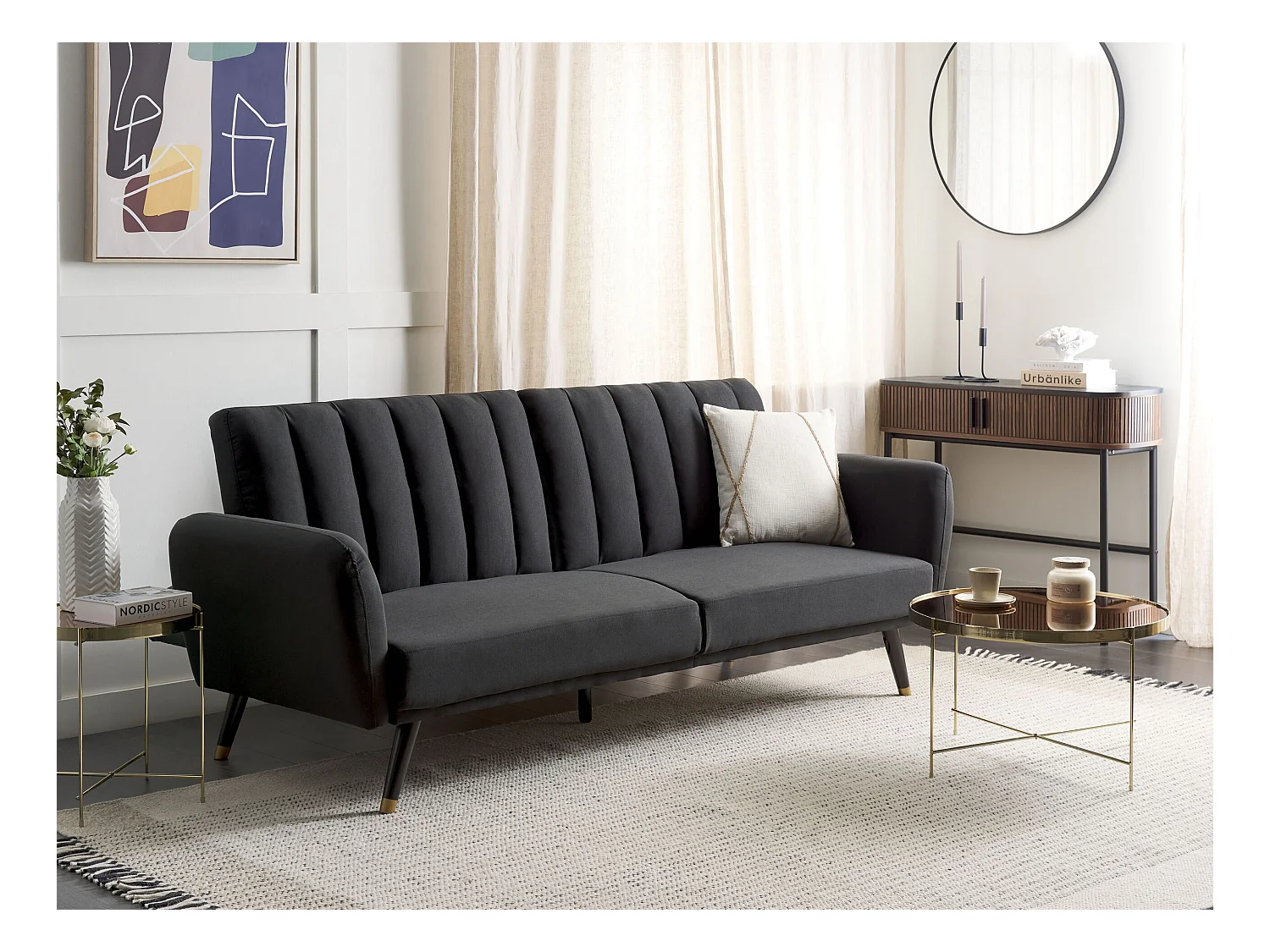 Divano letto VIMMERBY Tessuto Nero 3 posti