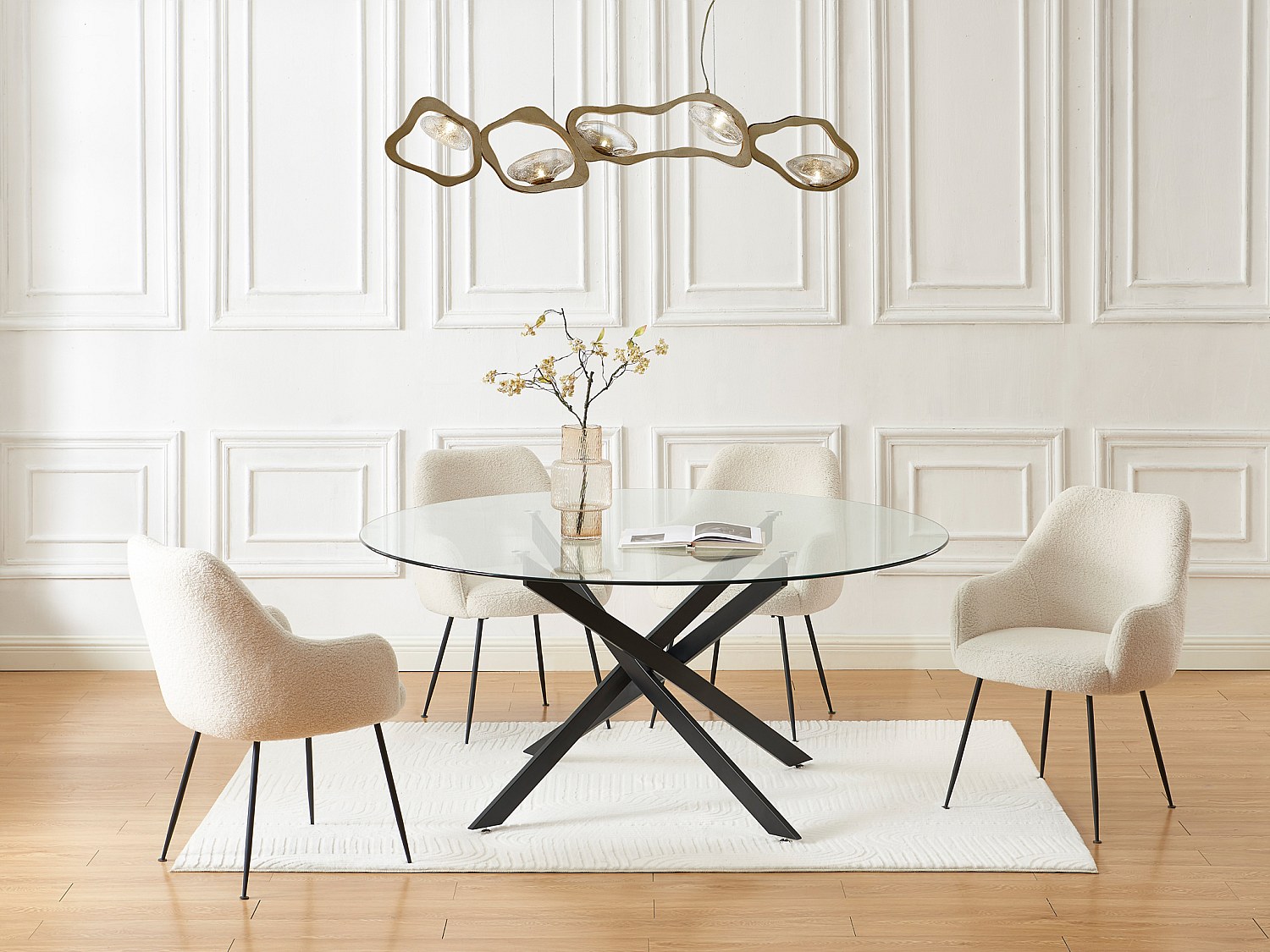 Esstisch rund für 6 Personen - Sicherheitsglas & schwarzes Metall - Transpa günstig online kaufen