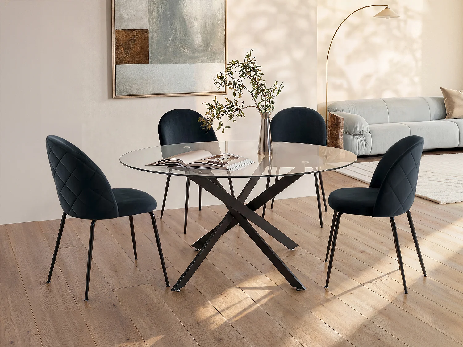 Runt matbord för 6 personer av härdat glas och svart metall - Transparent - COSIMA