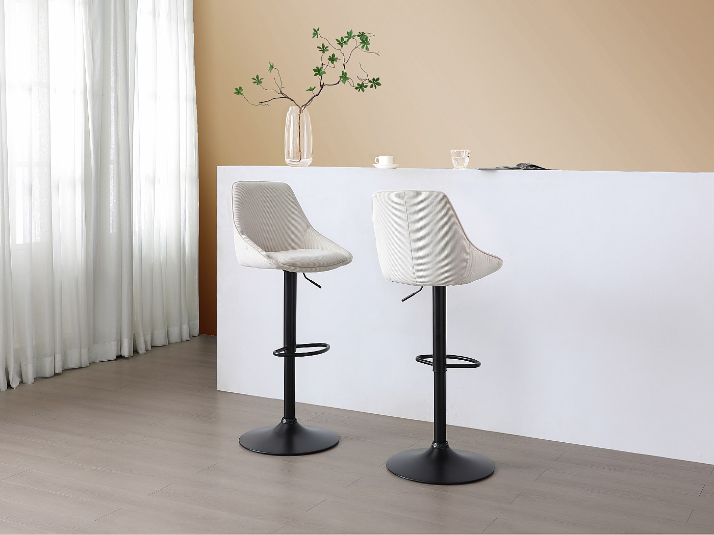 CLP Sgabello Da Bar Dublin In Velluto Blu – Regolabile In Altezza 65-85 Cm, Base Metallo Bianco - 3