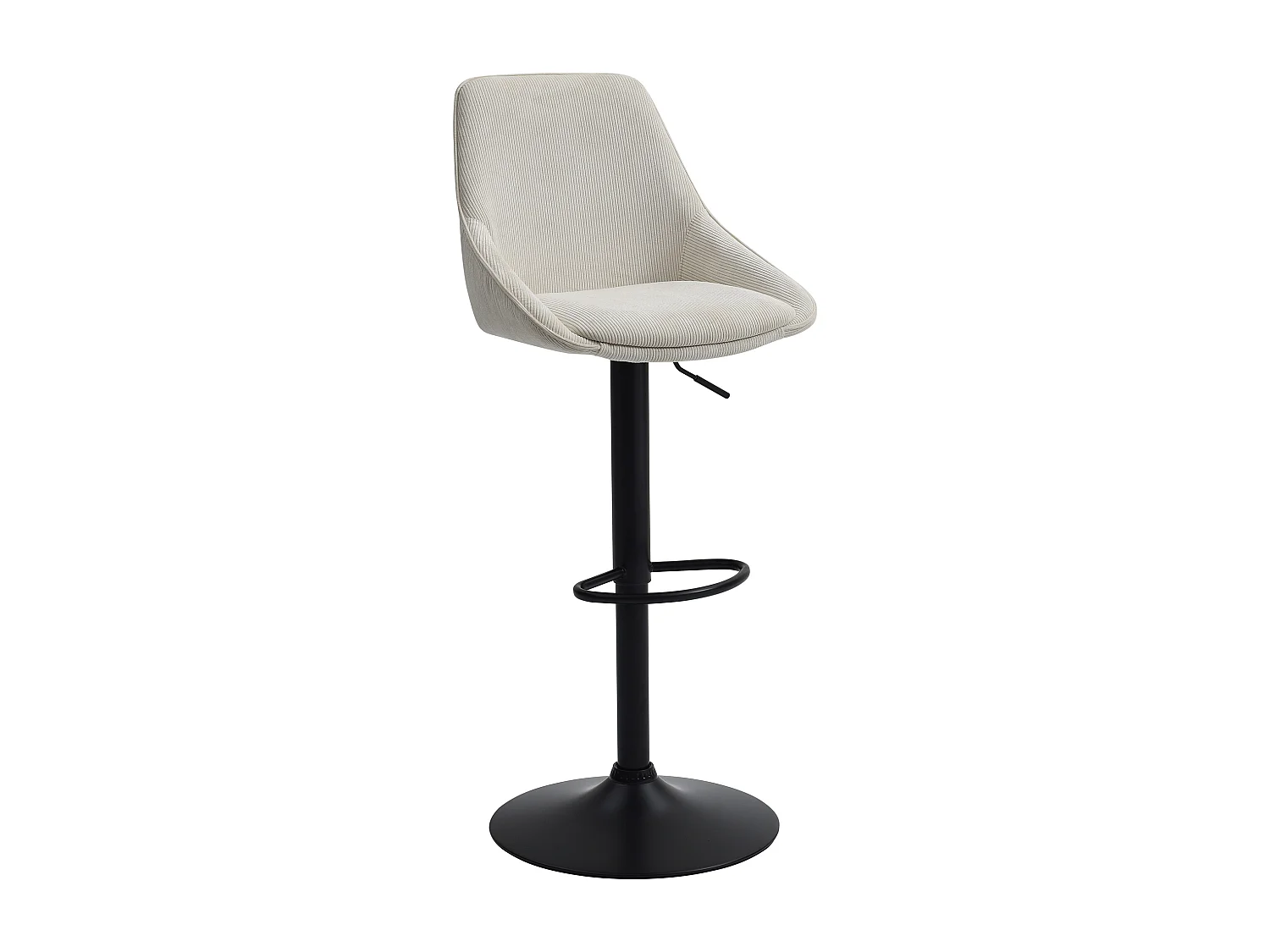 Tabouret de bar en velours côtelé et métal noir - Hauteur réglable - Crème - MASURIE