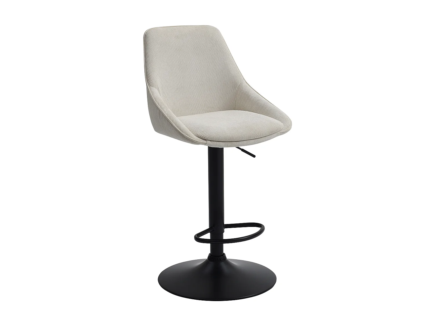 Tabouret de bar en velours côtelé et métal noir - Hauteur réglable - Crème - MASURIE