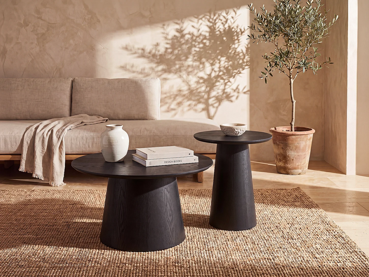 Couchtisch-Set - Eichenfurnier - Schwarz - PIARI