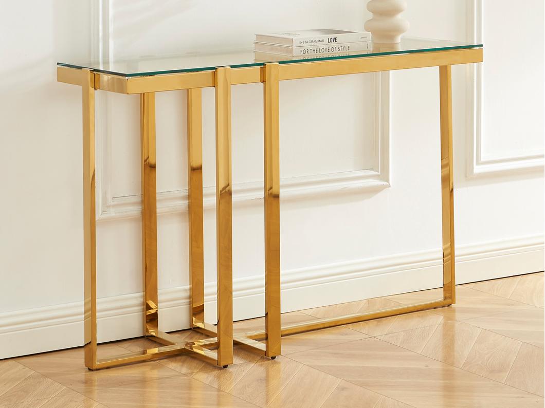 Wandkonsole - Sicherheitsglas & rostfreier Chromstahl - Transparent & Goldfarben - VELETIA von Pascal Morabito