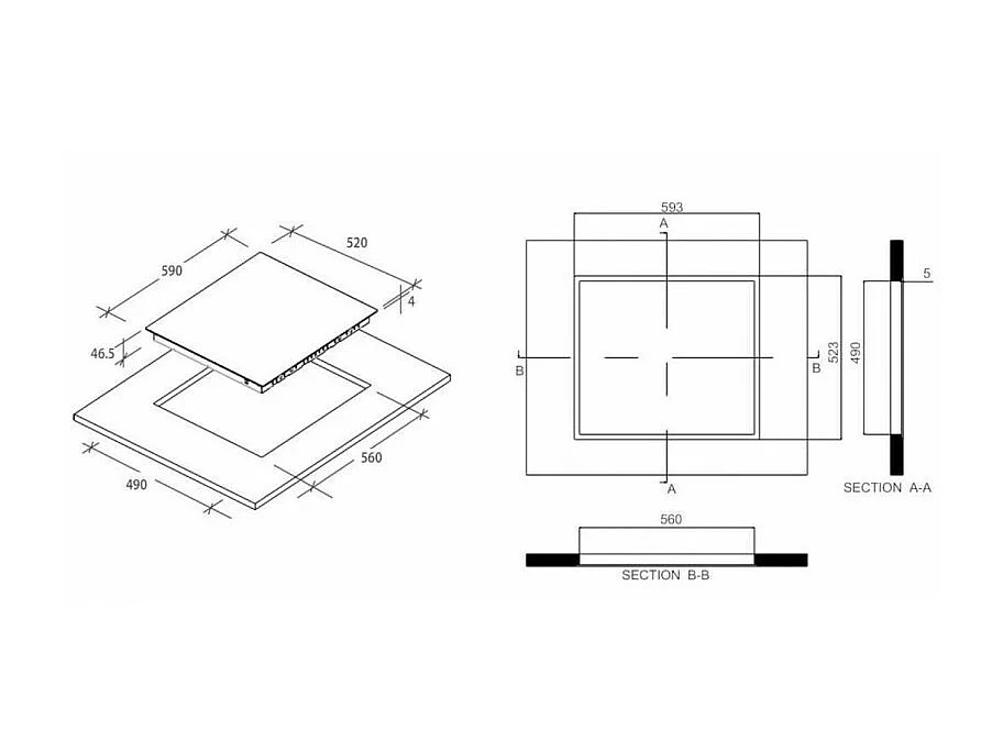 Plaque vitrocéramique CANDY 60cm, CH63CT