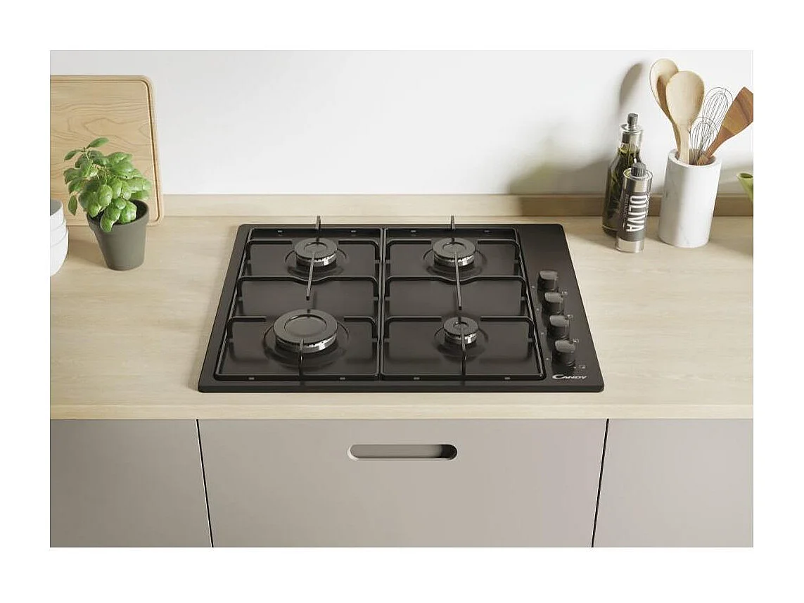 Candy Idea Piano Cottura CHW6LBB Piano Cottura da Incasso a Gas 4 Fornelli Nero