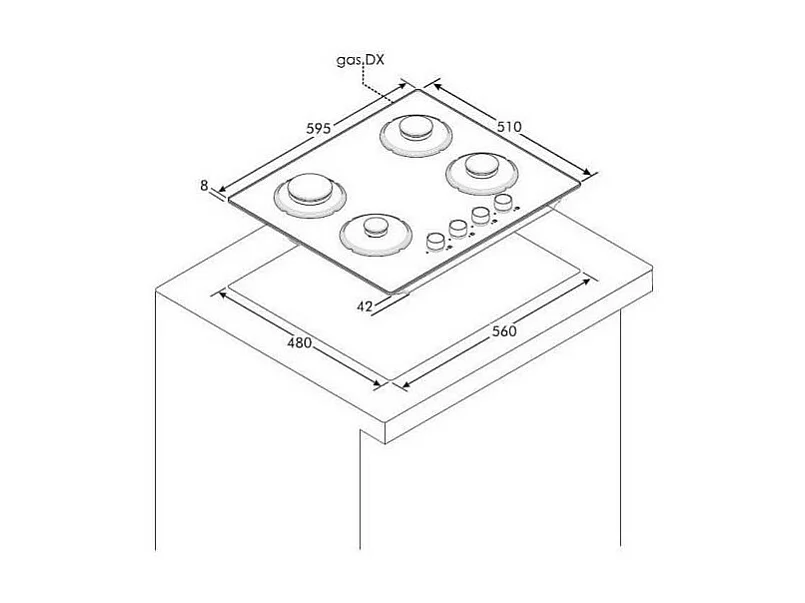 Plaque gaz ROSIèRES 9450W 60cm, RVG6BR4SB