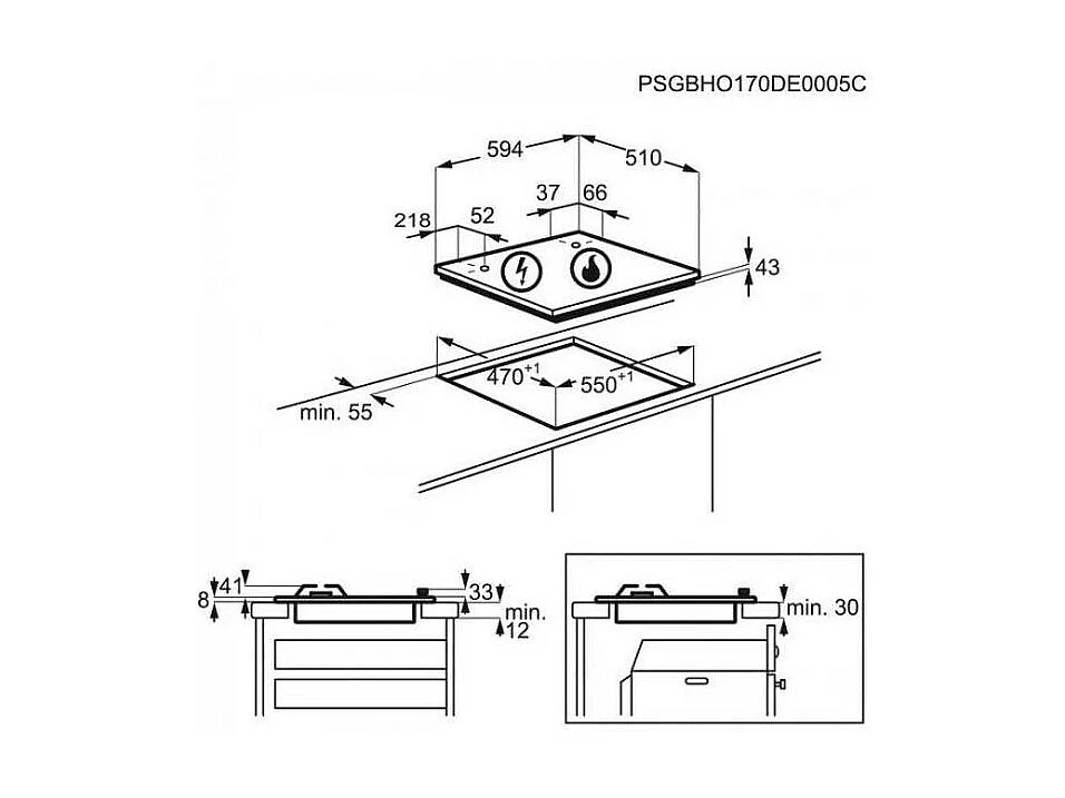 Plaque gaz FAURE 8000W 59.4cm, FGH62414WA