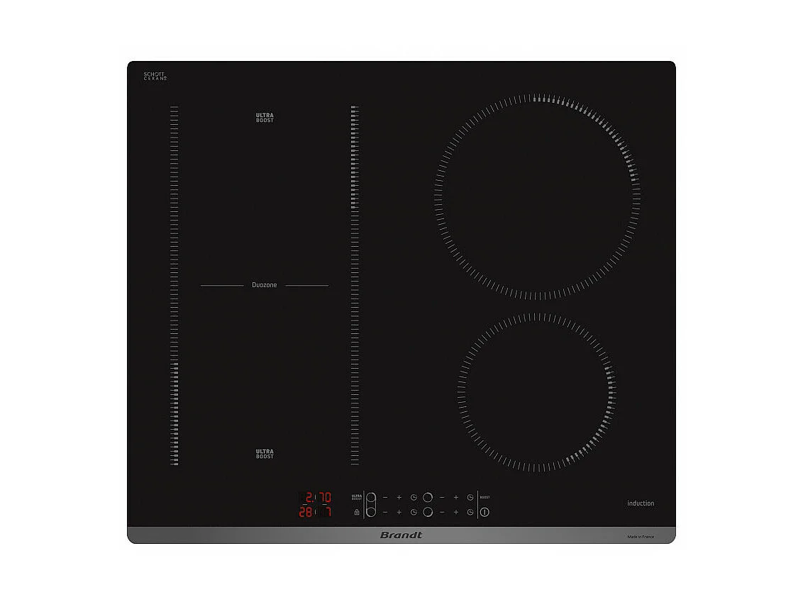 Brandt Table de cuisson à induction 58cm 4 feux 7200w noir - bpi6428ub