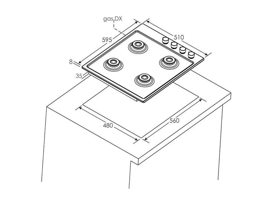 Plaque gaz CANDY 7000W 60cm, CHW 6 LWW