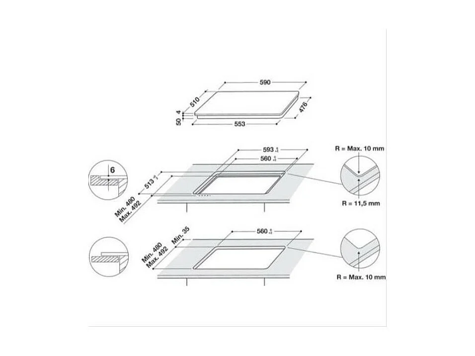 Whirlpool Table de cuisson à induction 60cm 4 feux 7200w noir - wbb8360ne