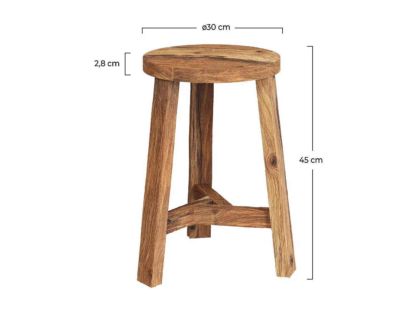 Tabouret rond en bois de teck recyclé H45 cm - Léa