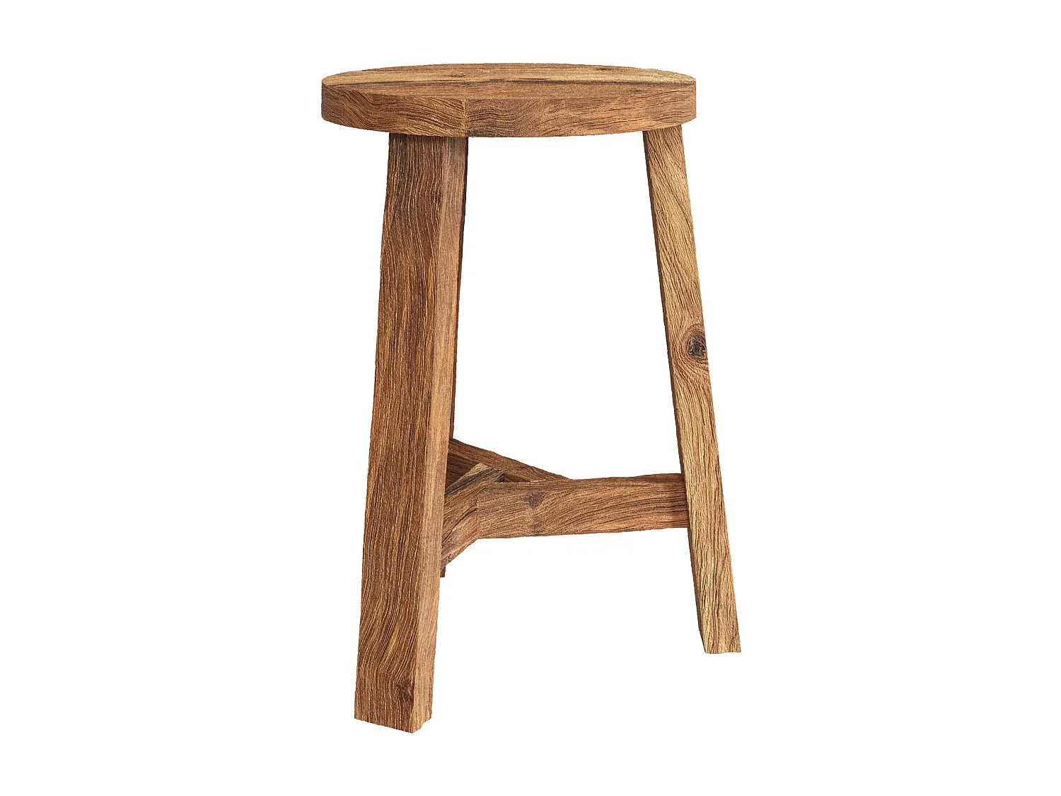 Sgabello rotondo in legno di teak riciclato, altezza 45 cm. - Léa