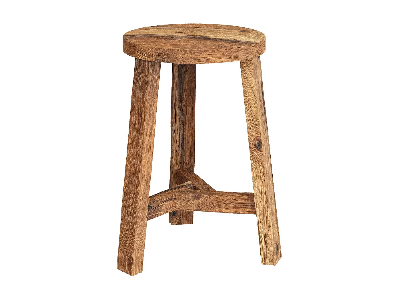 Sgabello rotondo in legno di teak riciclato H45 cm - Léa