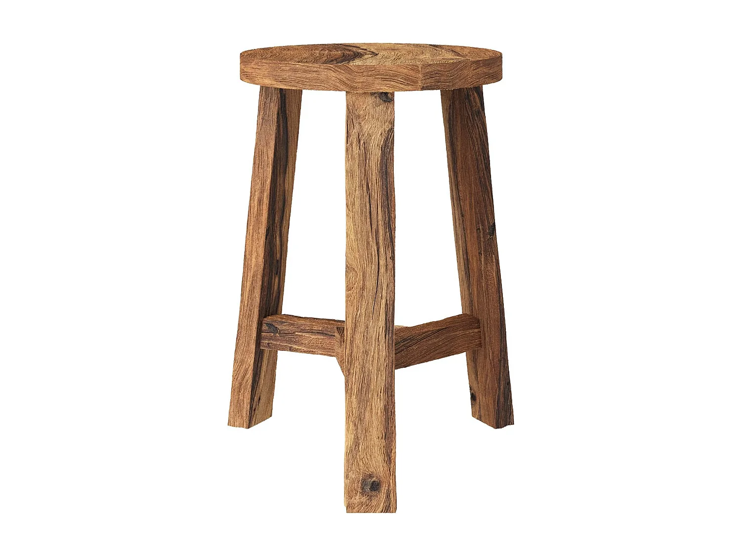 Sgabello rotondo in legno di teak riciclato H45 cm - Léa