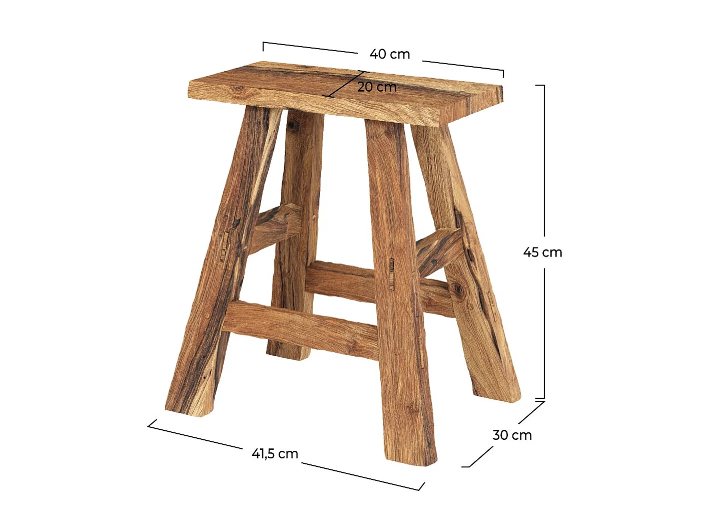 Sgabello in legno di teak riciclato H45 cm - Bob