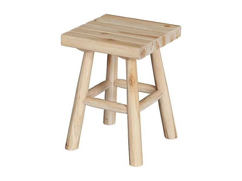 Taburete cuadrado de madera de teca sin tratar de 40 cm de altura - Makam