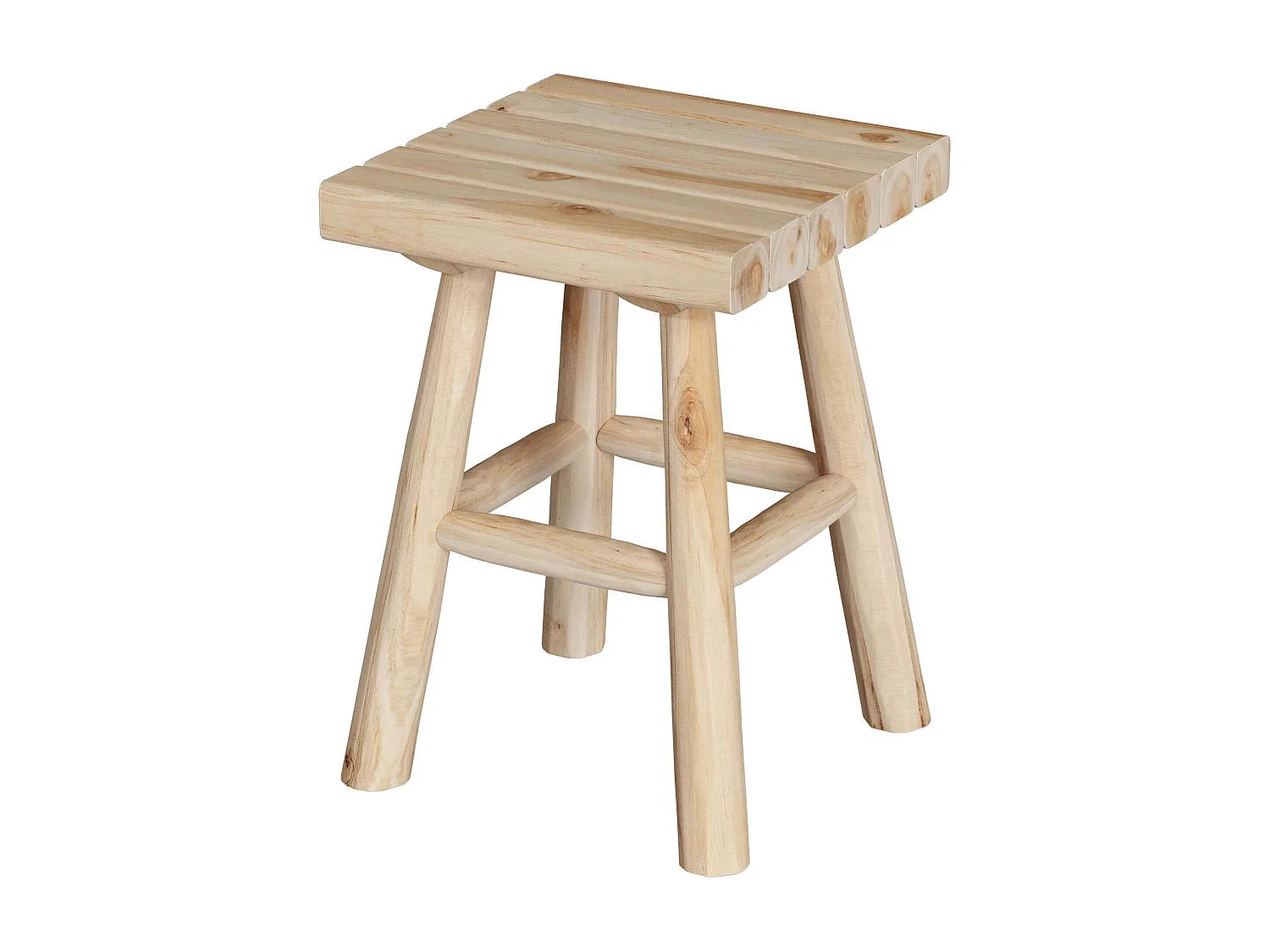 Sgabello quadrato in legno di teak grezzo, altezza 40 cm. - Makam