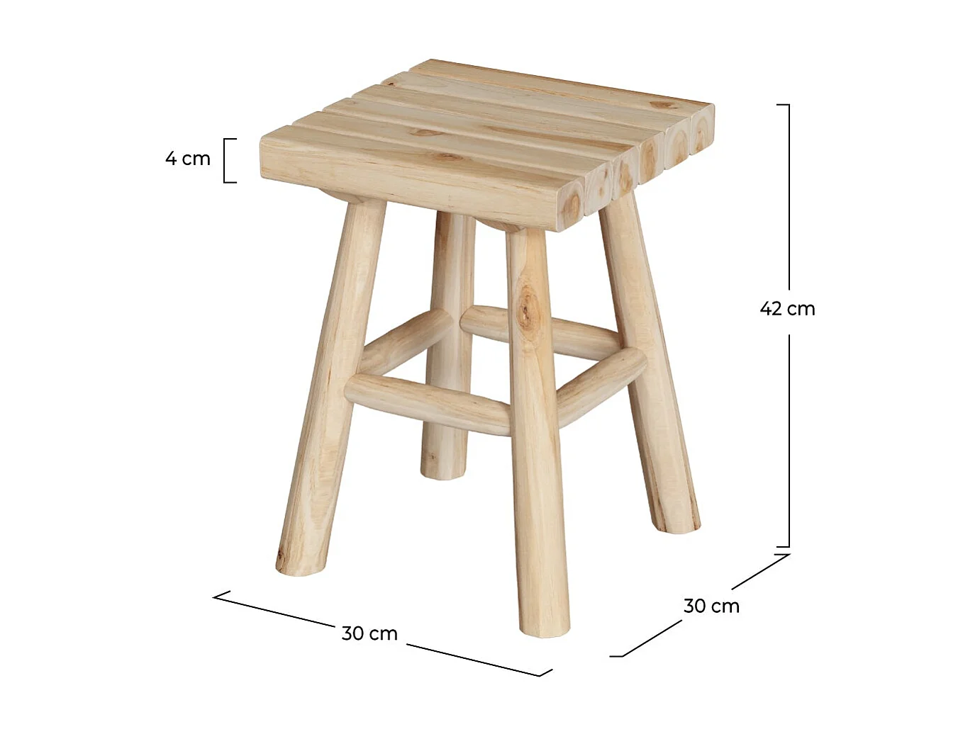 Sgabello quadrato in legno di teak grezzo, altezza 40 cm. - Makam