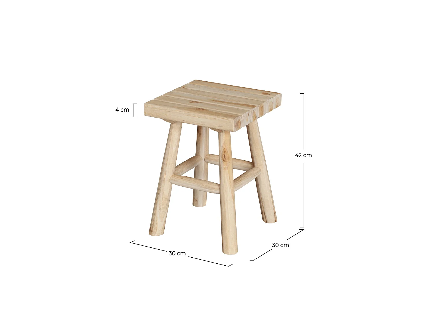 Sgabello da giardino quadrato in legno di teak grezzo H40 cm - Makam