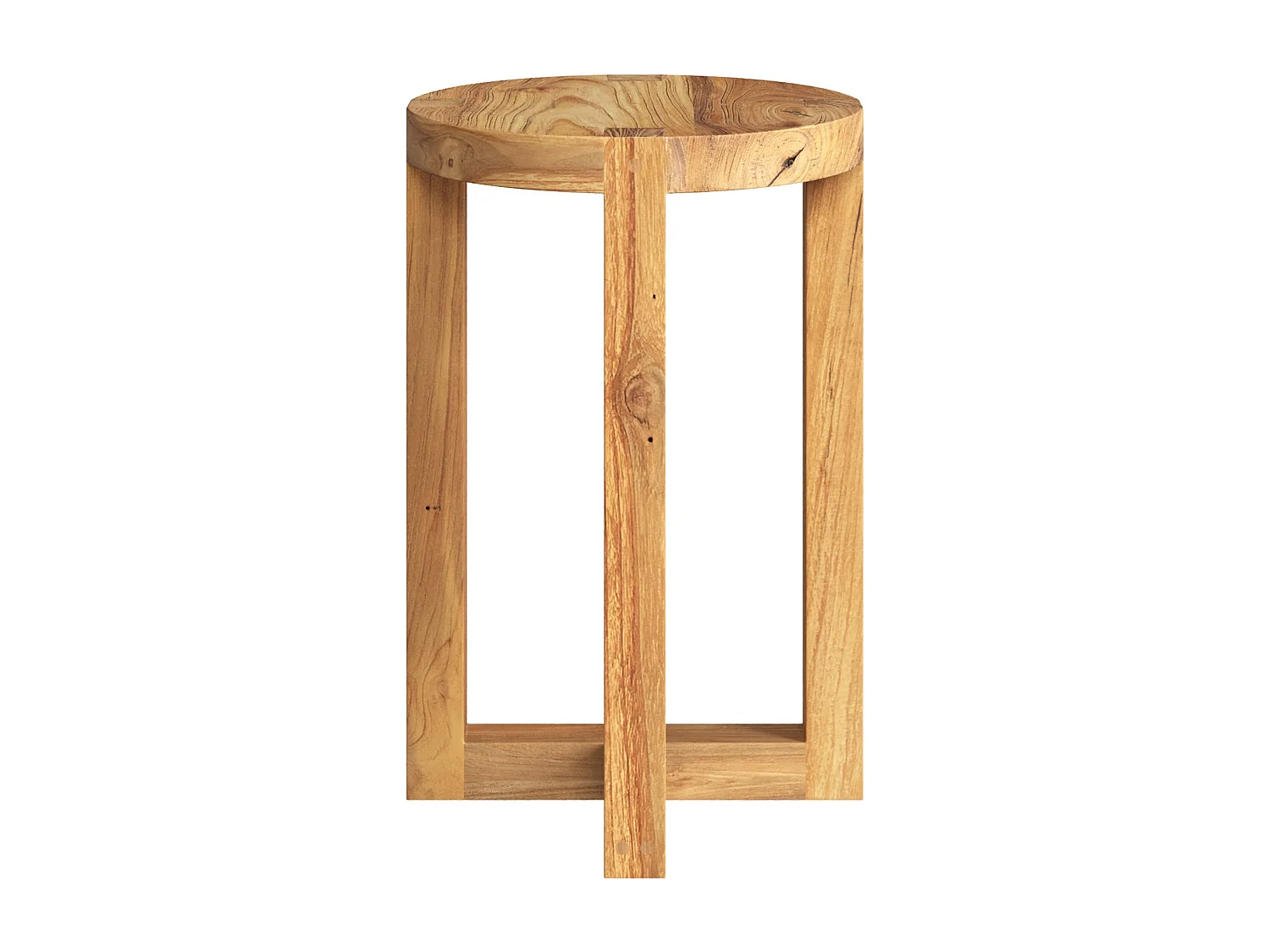Sgabello rotondo in legno di teak riciclato, altezza 45,5 cm. - Noé