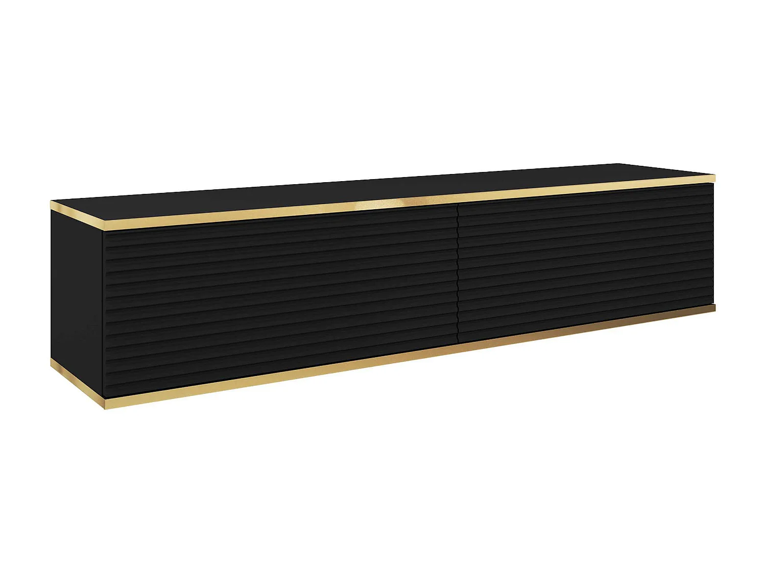 TV-Element mit geriffelten Fronten, hängend, Schwarz / Gold, 135 cm - MUCALMA