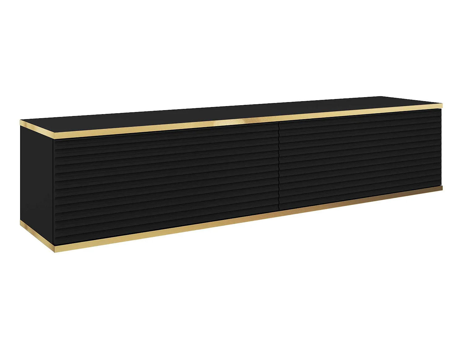 TV-meubel - 135 cm - lamellenfront - zwart met gouden inzetstukken - MUCALMA