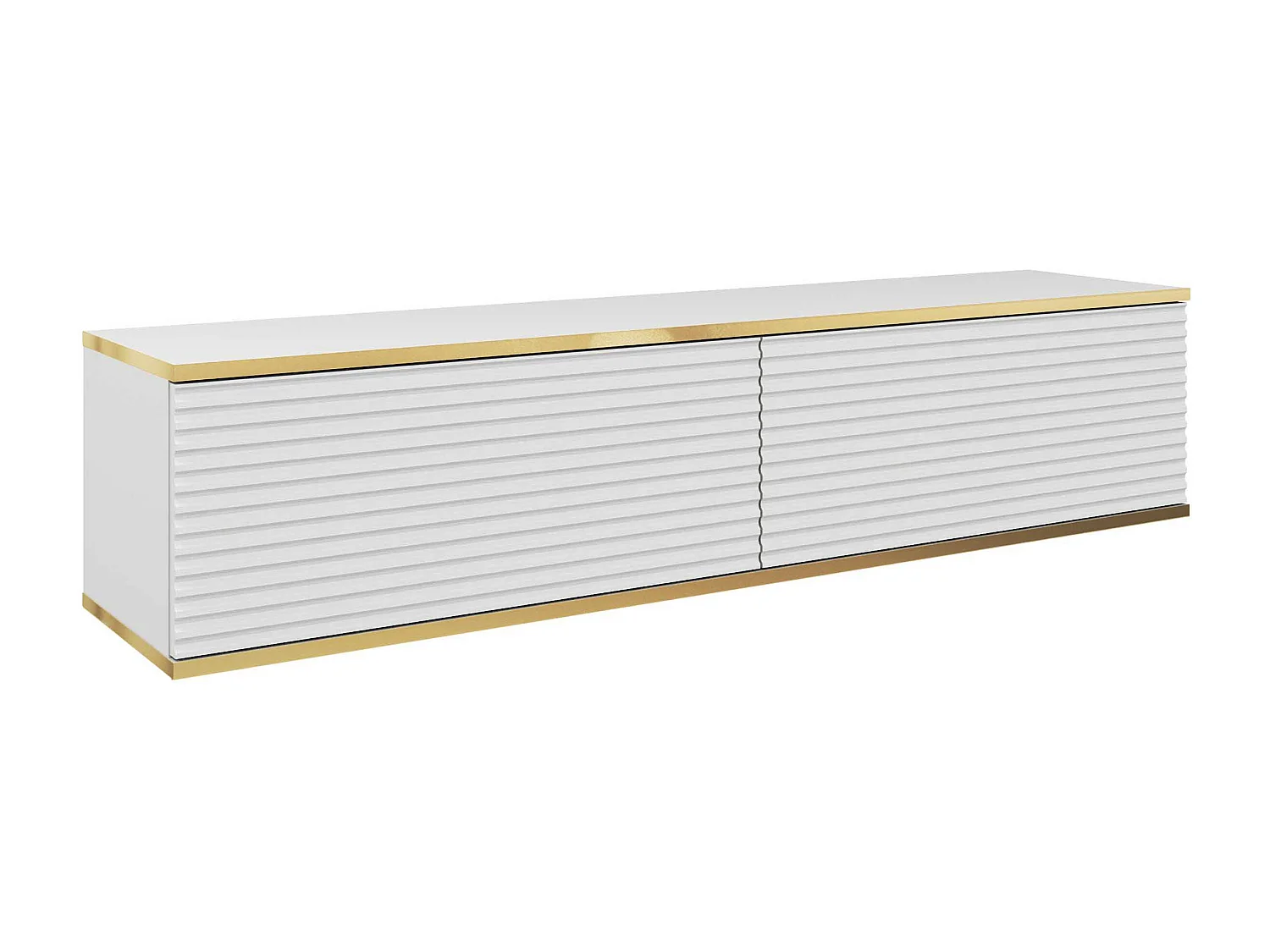 Meuble TV - 135 cm - façade à lamelles - blanc avec inserts dorés - MUCALMA