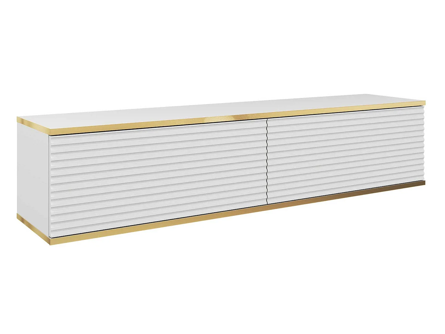 Meuble TV - 135 cm - façade à lamelles - blanc avec inserts dorés - MUCALMA