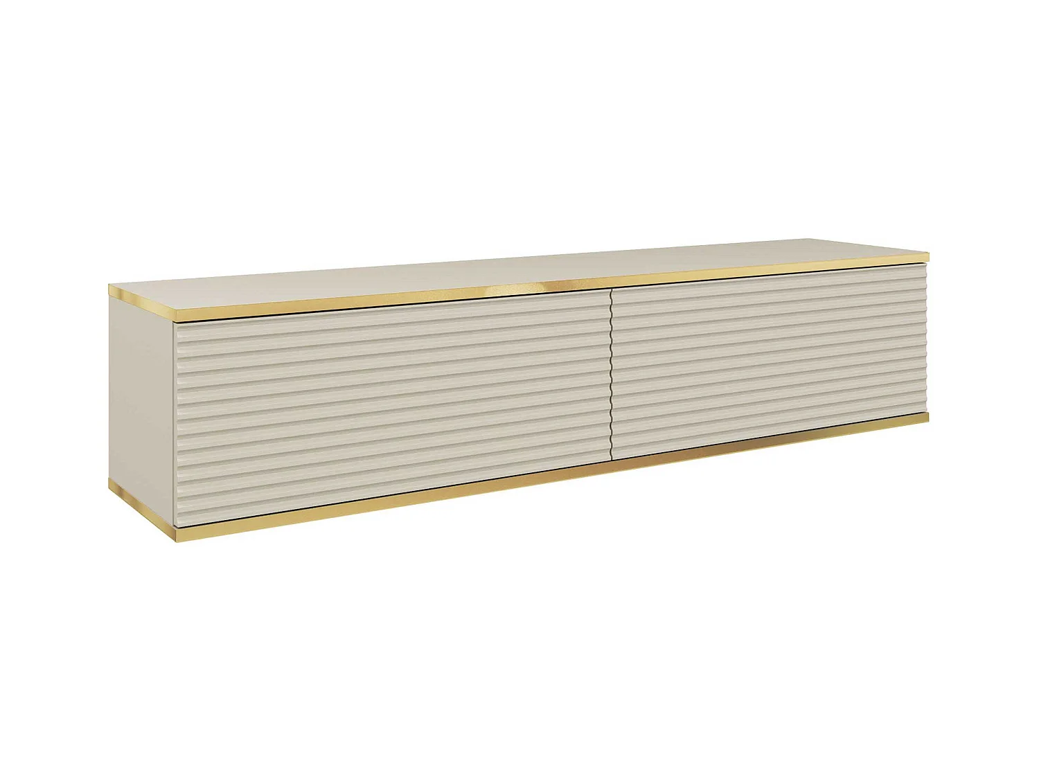 Meuble TV - 135 cm - façade à lamelles - beige avec inserts dorés - MUCALMA