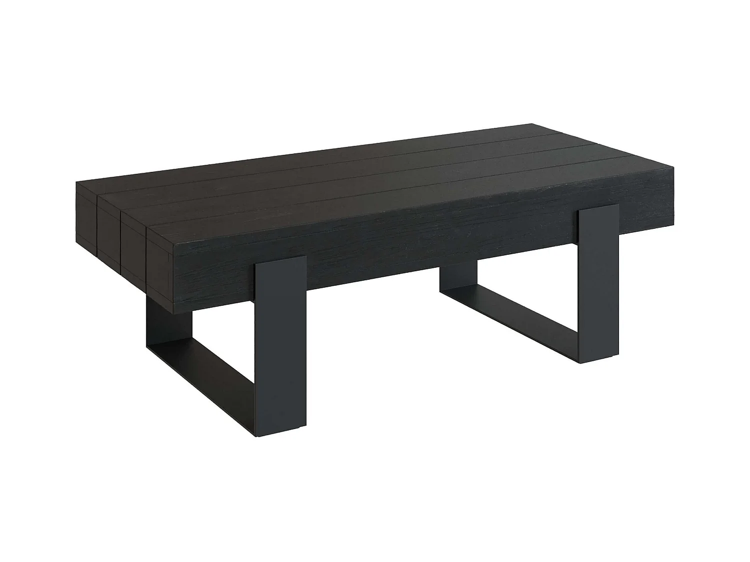Table basse noire en bois de teck recyclé et pieds en métal - Lya