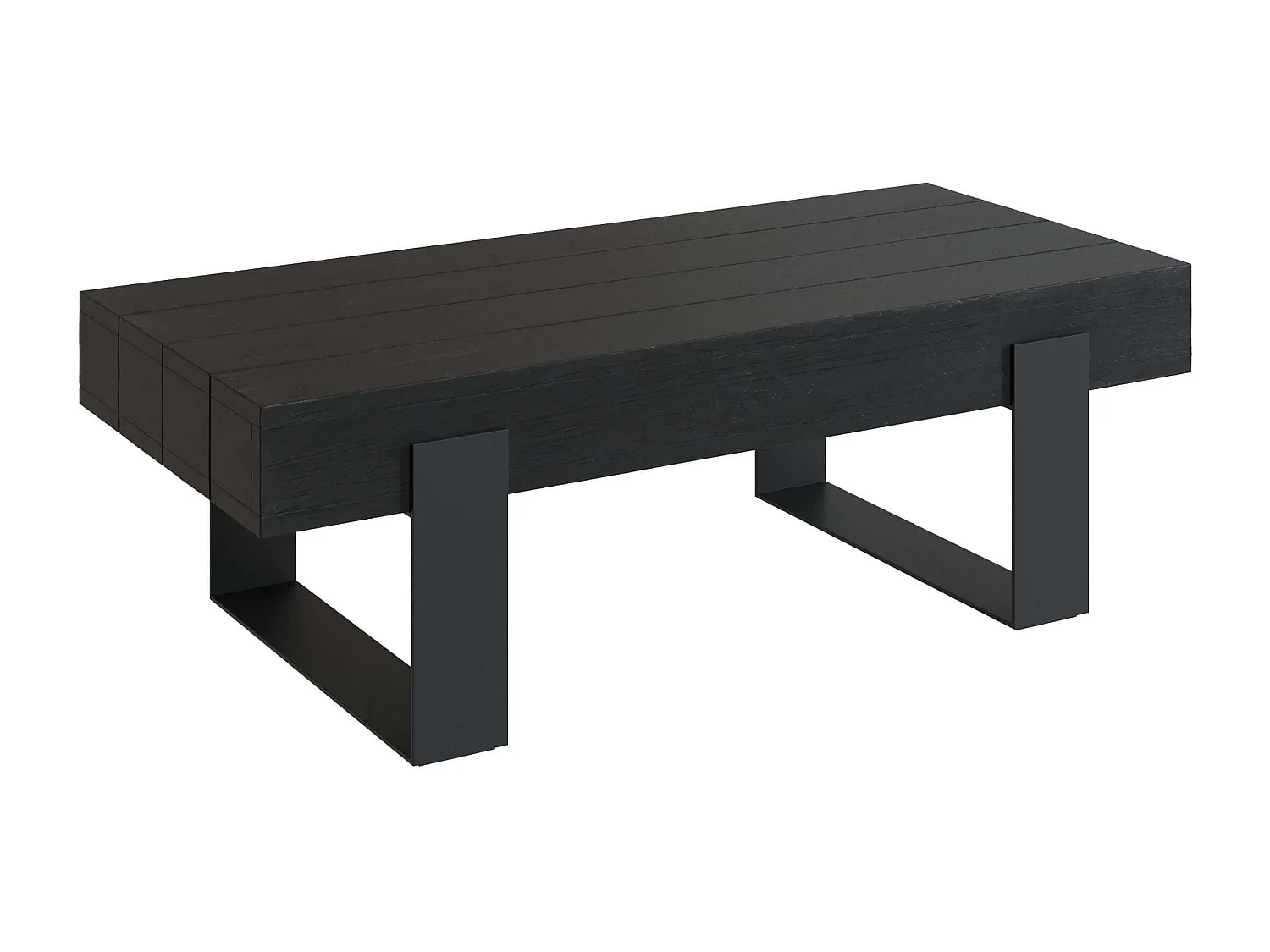 Mesa de centro negra de madera de teca reciclada con patas de metal - Lya