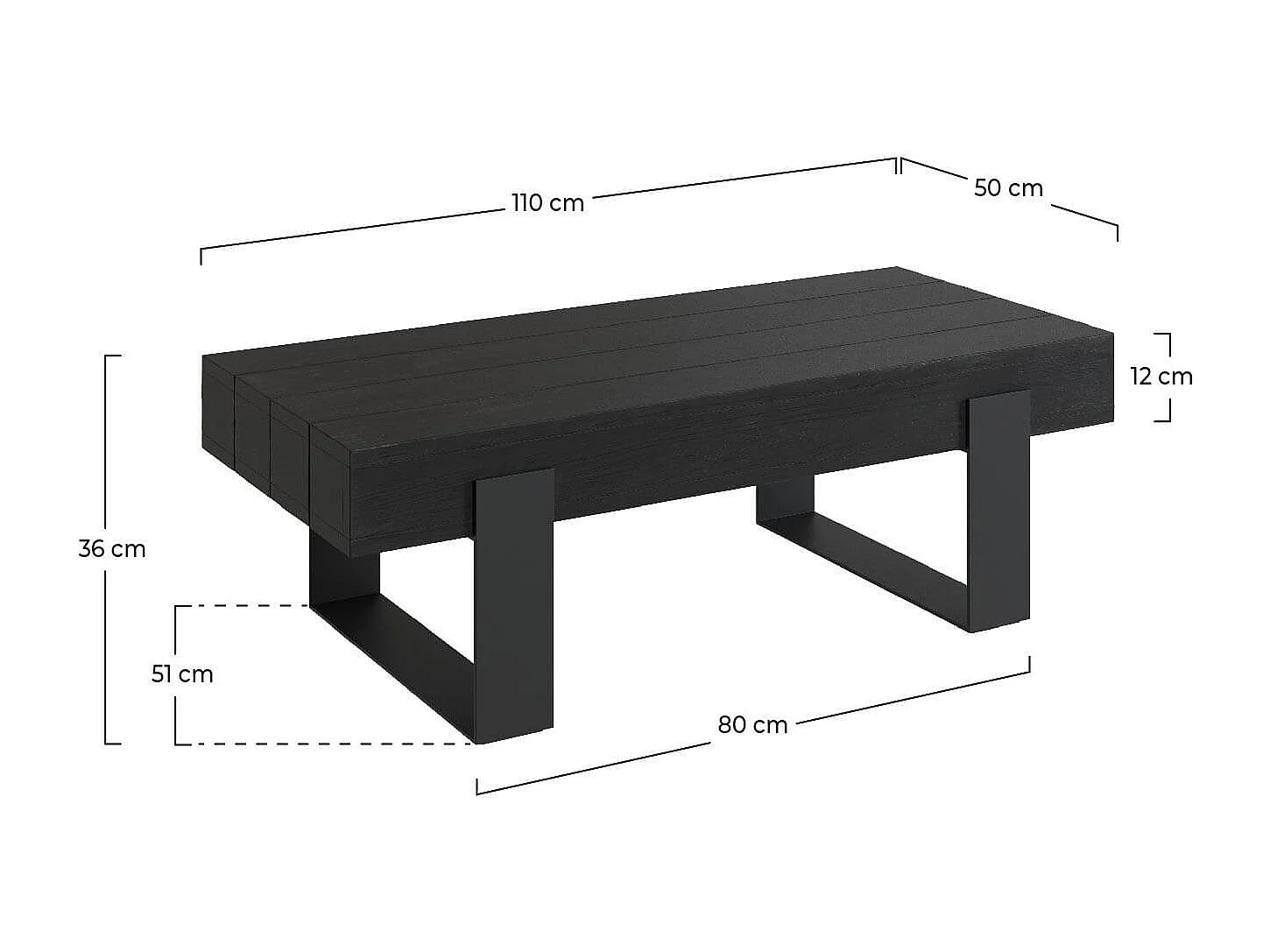 Mesa de centro negra de madera de teca reciclada con patas de metal - Lya